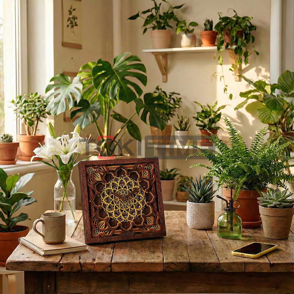 Đồng Hồ Gỗ Nghệ Thuật 3D - Khắc Laser - Kim Trôi