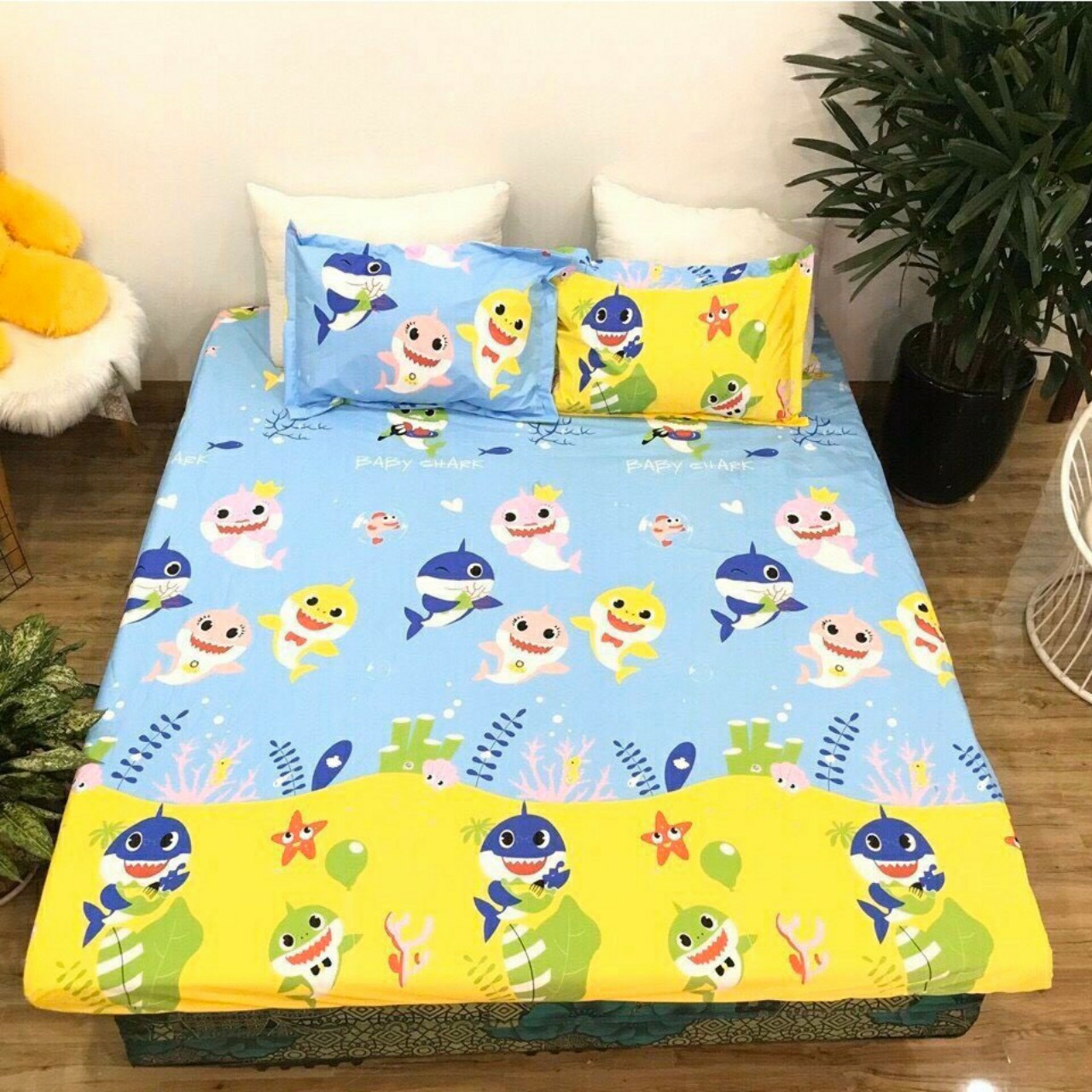 Ga Chống Thấm Cotton LIDACO Loại Dày - Baby Shark