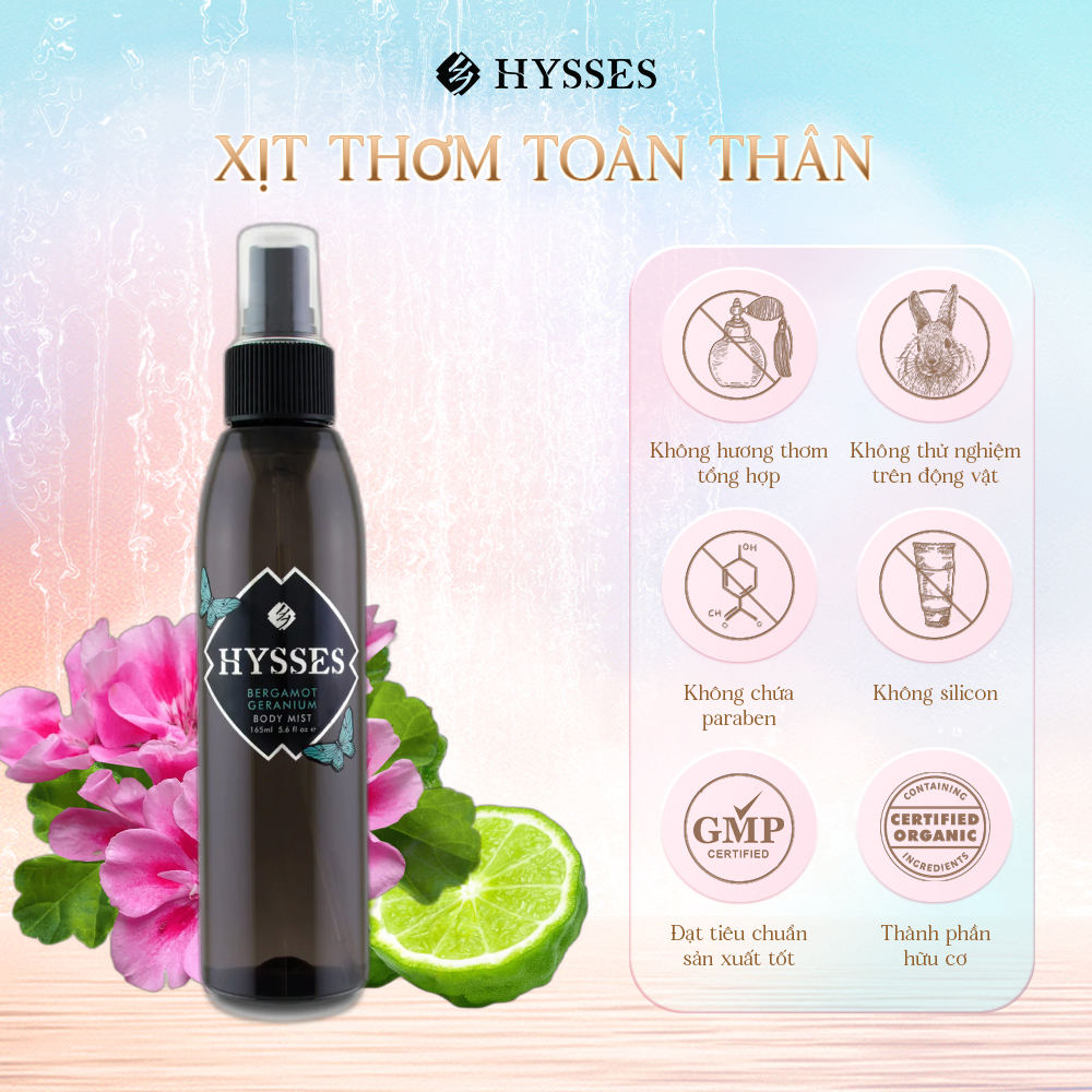 Xịt Thơm Toàn Thân Body Mist Hysses Cao Cấp Hương Nước Hoa Lưu Hương Lâu, Kết Cấu Mỏng Nhẹ Giúp Dưỡng Ẩm Cho Da Với Tinh Dầu Cam Bergamot & Hoa Phong Lữ Hữu Cơ Tự Nhiên