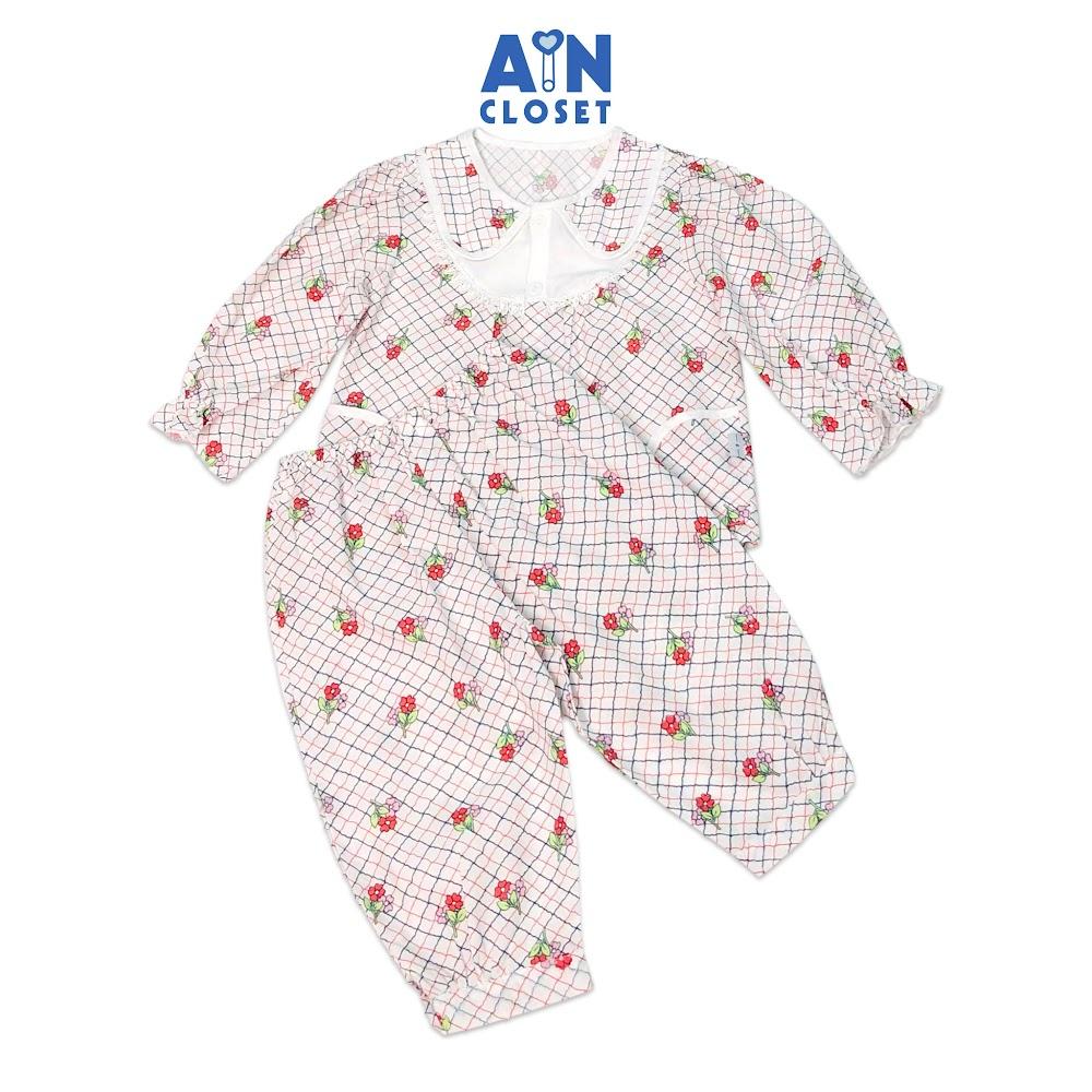 Bộ quần áo dài bé gái họa tiết Hoa caro đỏ cotton - AICDBGMDMQAQ - AIN Closet