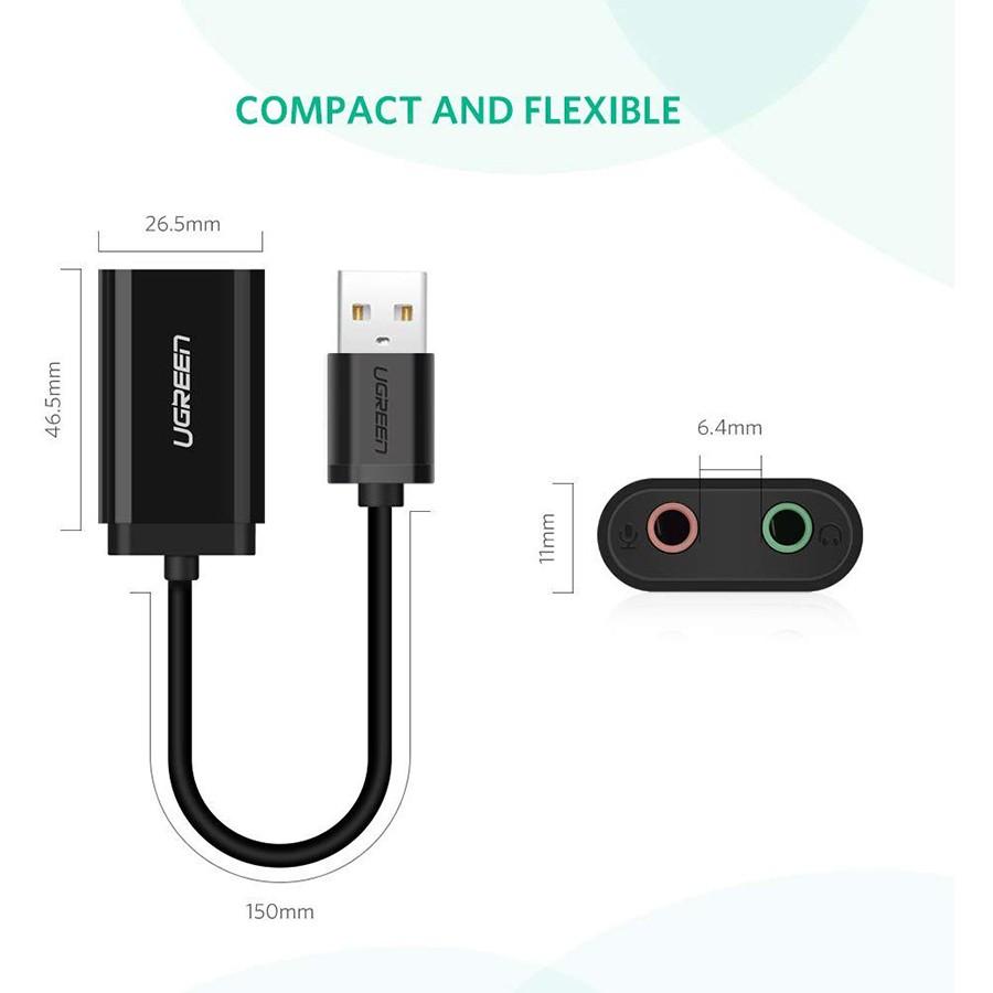 Ugreen 30724 - Cáp USB 2.0 ra Loa và Mic chính hãng -Hàng Chính Hãng