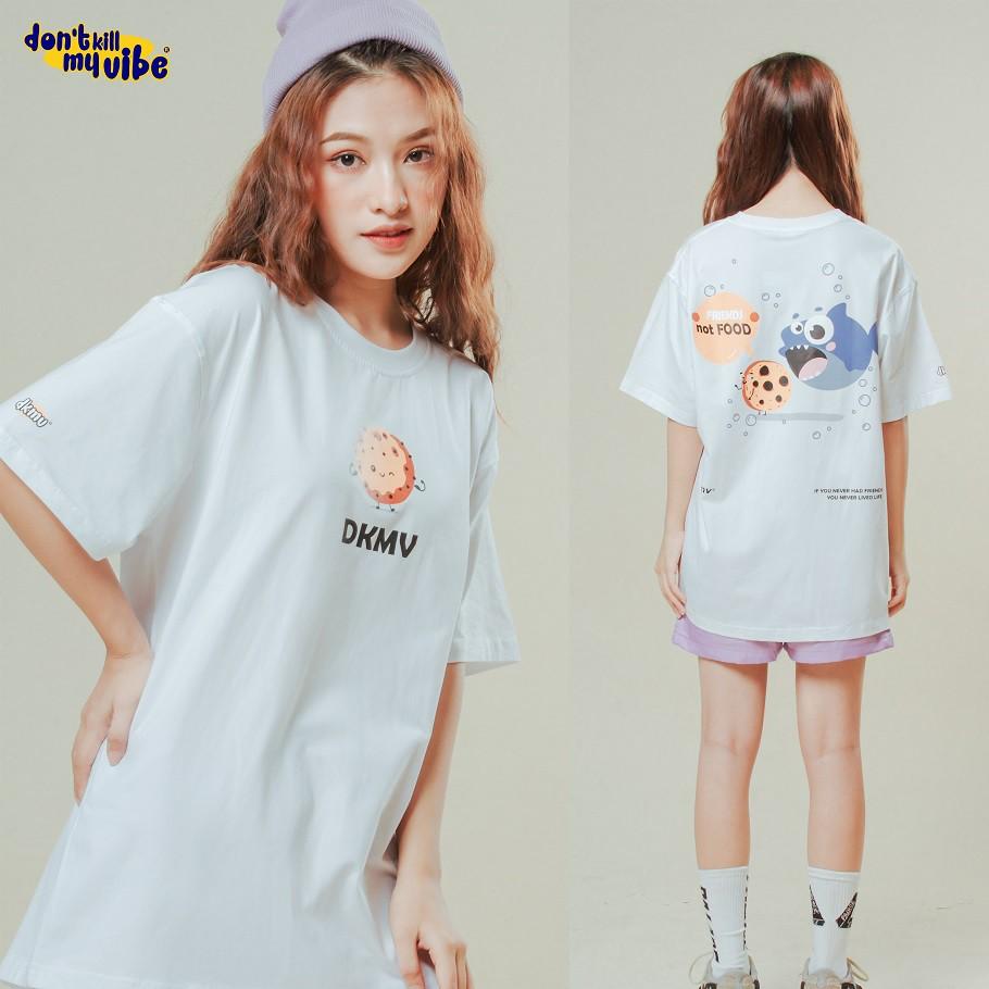 Áo thun nữ cotton màu trắng in hình | DKMV White Friends Not Food Tee