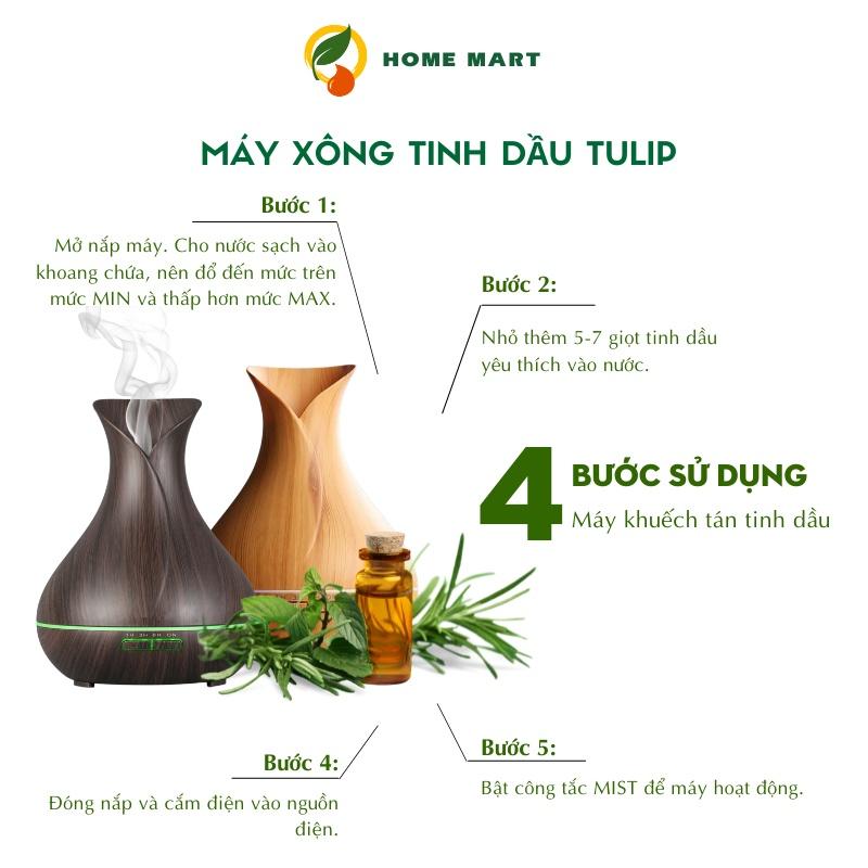 Máy xông tinh dầu Tulip phun sương tạo độ ẩm không khí, khuếch tán tinh dầu, đèn Led 7 màu, remote điểu khiển từ xa