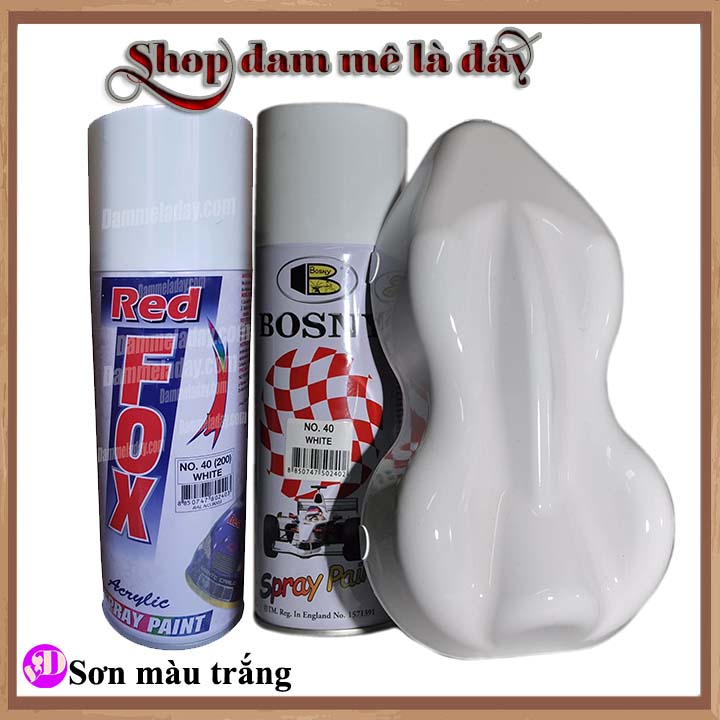Sơn xịt trắng, sơn lót xe máy, ô tô Bosny dung tích 400ml - Thái Lan, dặm vết xướt xe ô tô.