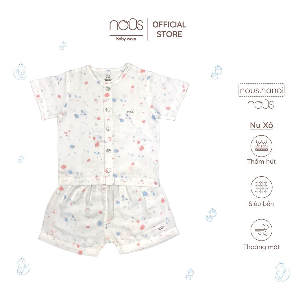 Bộ Quần Áo Cài Thẳng Cộc Xô Trắng Dâu Tây NOUS (Size 3-6 Tháng Đến 9-12 Tháng)