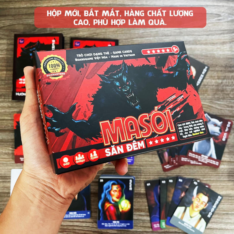 Đồ Chơi Board Game, Đồ Chơi Chơi Cùng bạn Bè - Ma Sói Săn Đêm - Werewoft - 80 Lá - 78 Lá Tặng 2 Thẻ Mở Rộng - Thẻ In Sắc Nét, Siêu Dày