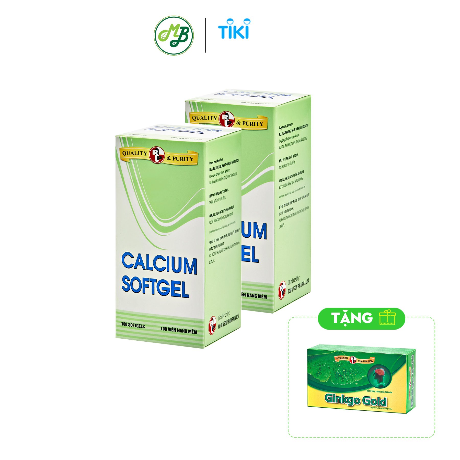 Combo 2 chai TPCN bổ xương bổ sung Calcium ( canxi) và Vitamin D3- Calcium softgel – Robinson Pharma Usa-Chai 100 viên-tặng 1 hộp tuần hoàn não GINKGO GOLD h/30v