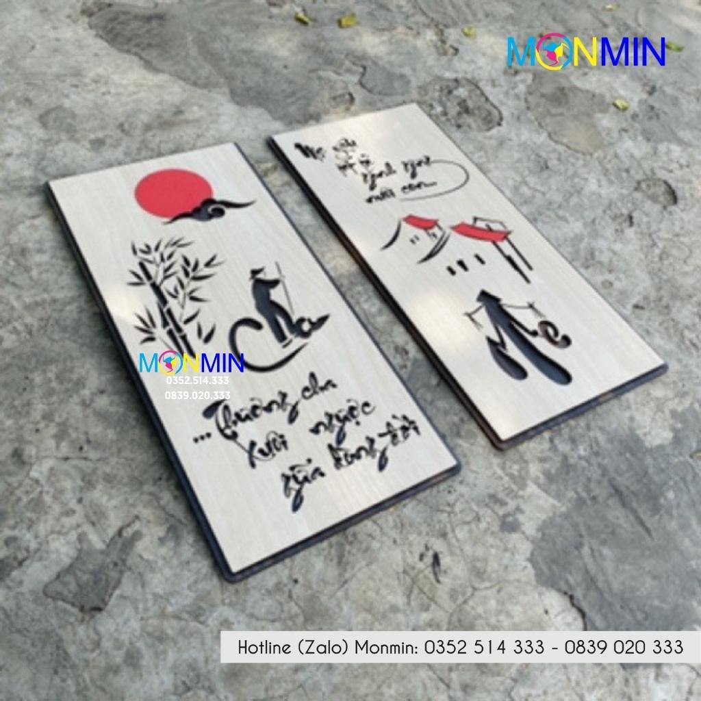 Tranh gỗ slogan tạo động lực Monmin M131 - Thương cha xuôi ngược giữa dòng đời Mẹ yêu tất cả gánh gồng nuôi con