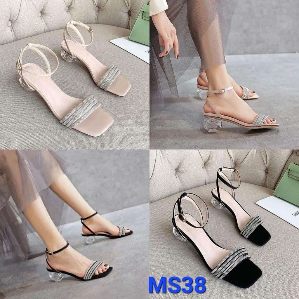 Sandal Cao Gót Nữ 3 Phân Quai Cườm Đính Đá - MS 038