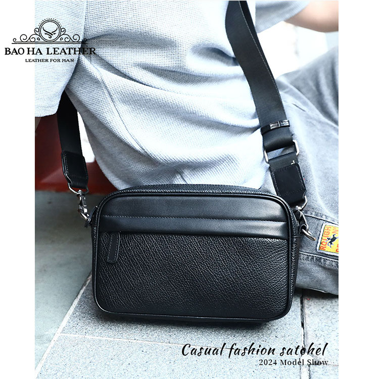 Túi đeo chéo nam mini da bò thật BAOHA LEATHER BHM6189 Túi da đeo vai nhỏ