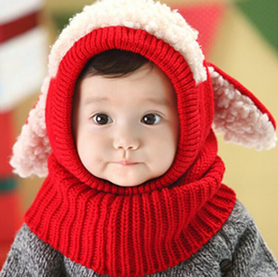 Mũ len cho bé trùm đầu lót nỉ cao cấp mới, nón len tai cún đáng yêu cho bé trai và bé gái