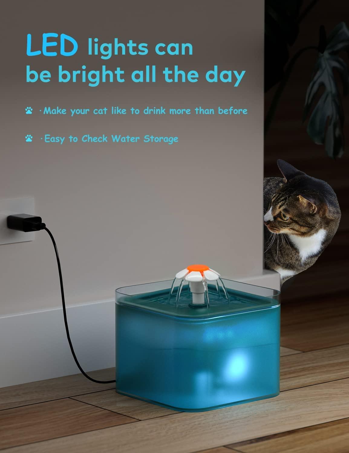 Đài phun nước Cat Water, Nhà phân phối nước Ultra Silent Cat, Nhà phân phối nước mèo với đèn LED, Đài phun nước trò chuyện 2L