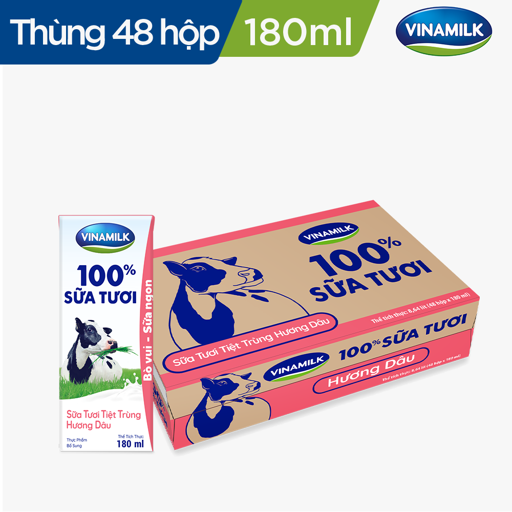Thùng 48 Hộp Sữa Tươi Tiệt Trùng Vinamilk 100% Hương Dâu