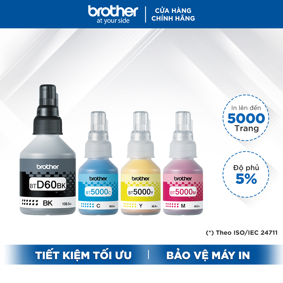 Bộ mực in phun Brother (BT-D60BK + BT5000C/M/Y)
