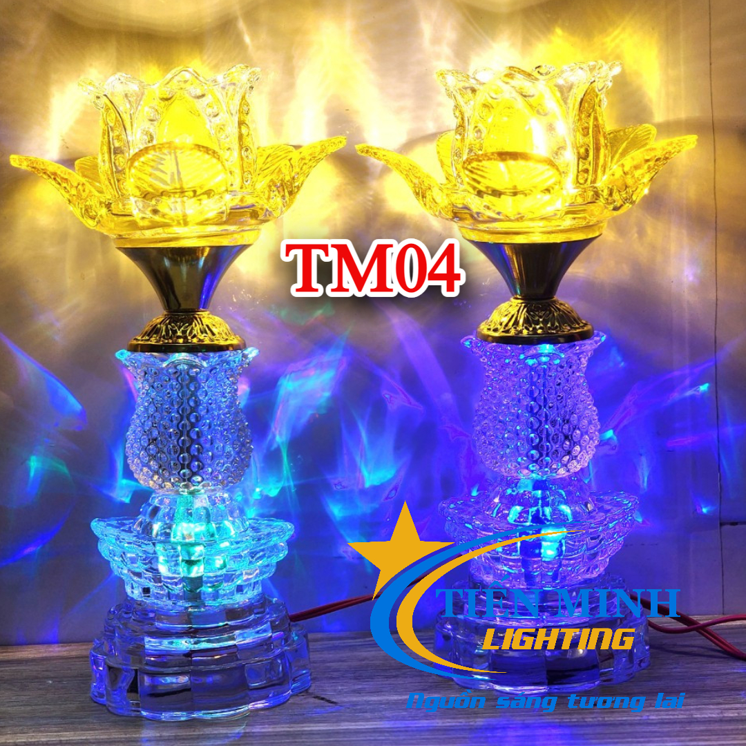 Đèn Thờ Hoa Sen Thủy Tinh TM04, Tự động đổi màu, đèn Led  cho khả năng chiếu sáng, tuổi thọ đèn đến 5000h, Thân đèn làm bằng thủy tinh cao cấp