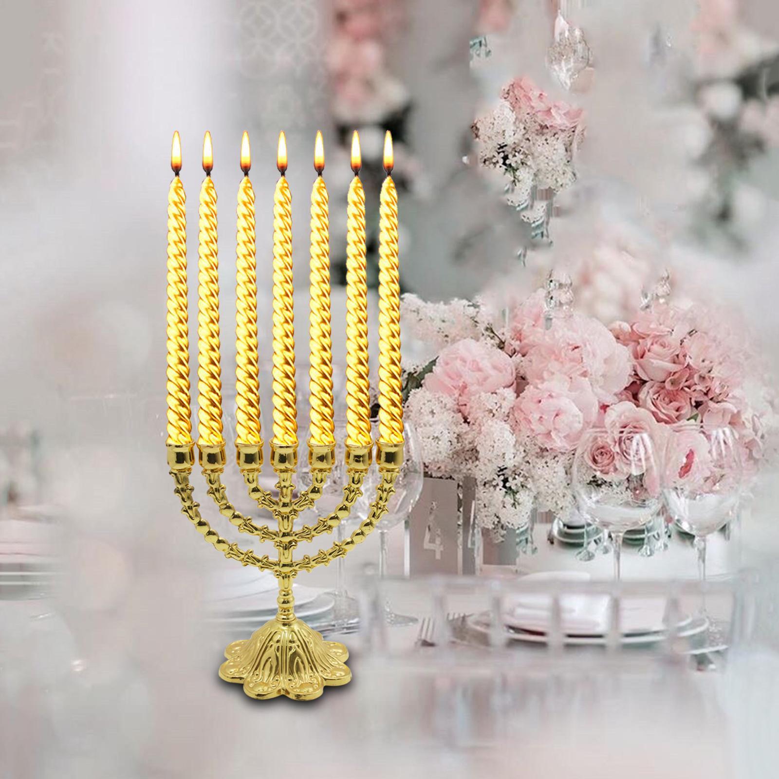 Hanukkah Menorah Metal Candle Holder Tealight Holder 7 Branches Candlestick for Candlelight Dinner Party Decorations Home Decor Height 17cm