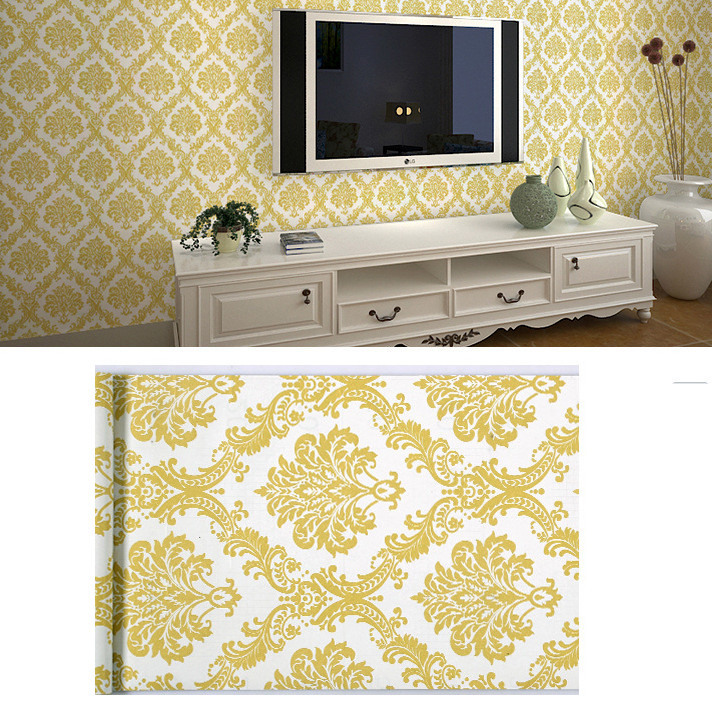 Cuộn 5m Decal Giấy Dán Tường Vân châu âu vàng