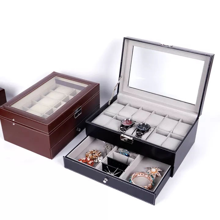 Hộp đựng đồng hồ, trang sức 12 chiếc đồng hồ 2 tầng B903