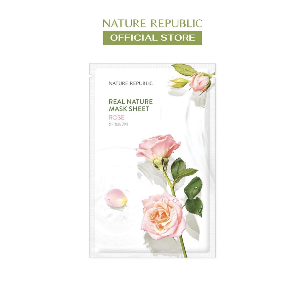 Nature Republic Mặt nạ giấy dưỡng ẩm, dưỡng sáng làm đều màu da Real Nature Rose Mask Sheet 23ml