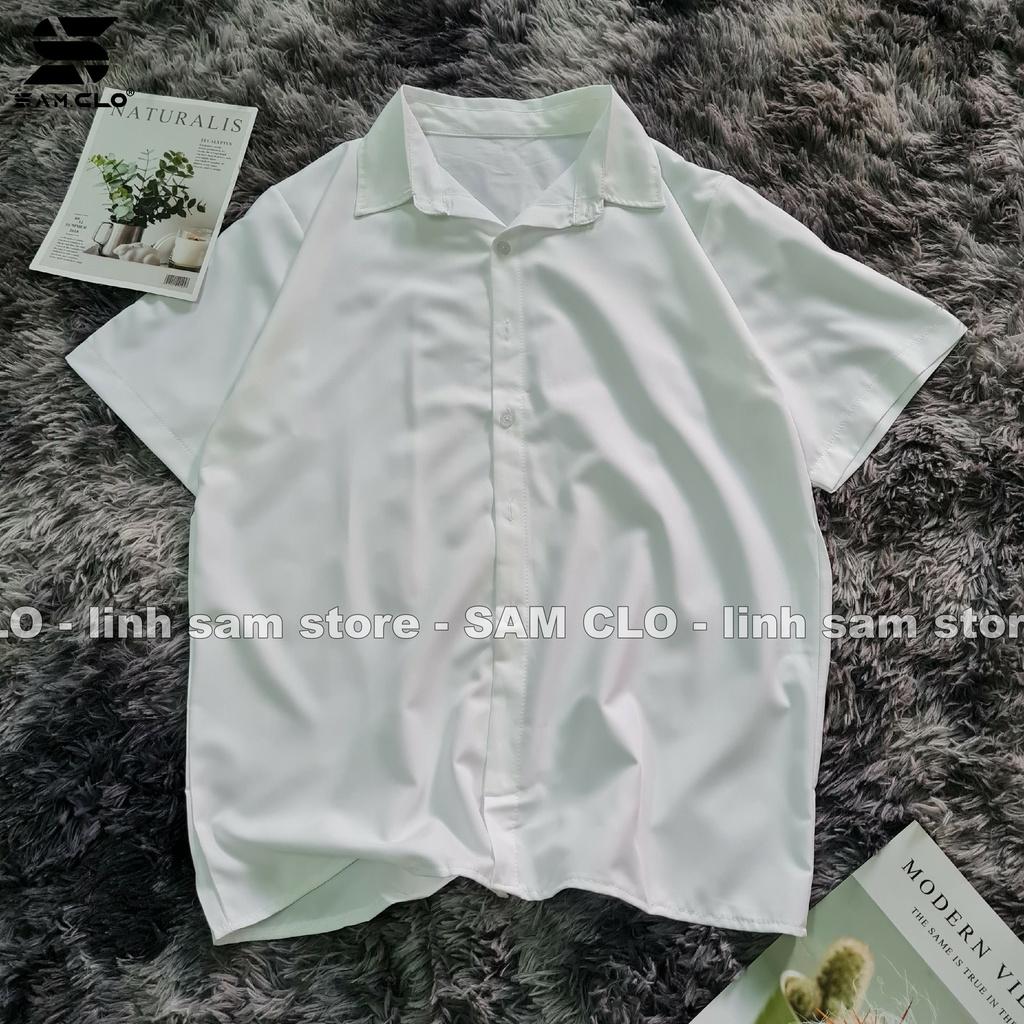 Áo sơ mi nữ SAM CLO cộc tay - tay ngắn đi học, thời trang học sinh, dáng ulzzang Hàn Quốc freesize form rộng TRẮNG TRƠN