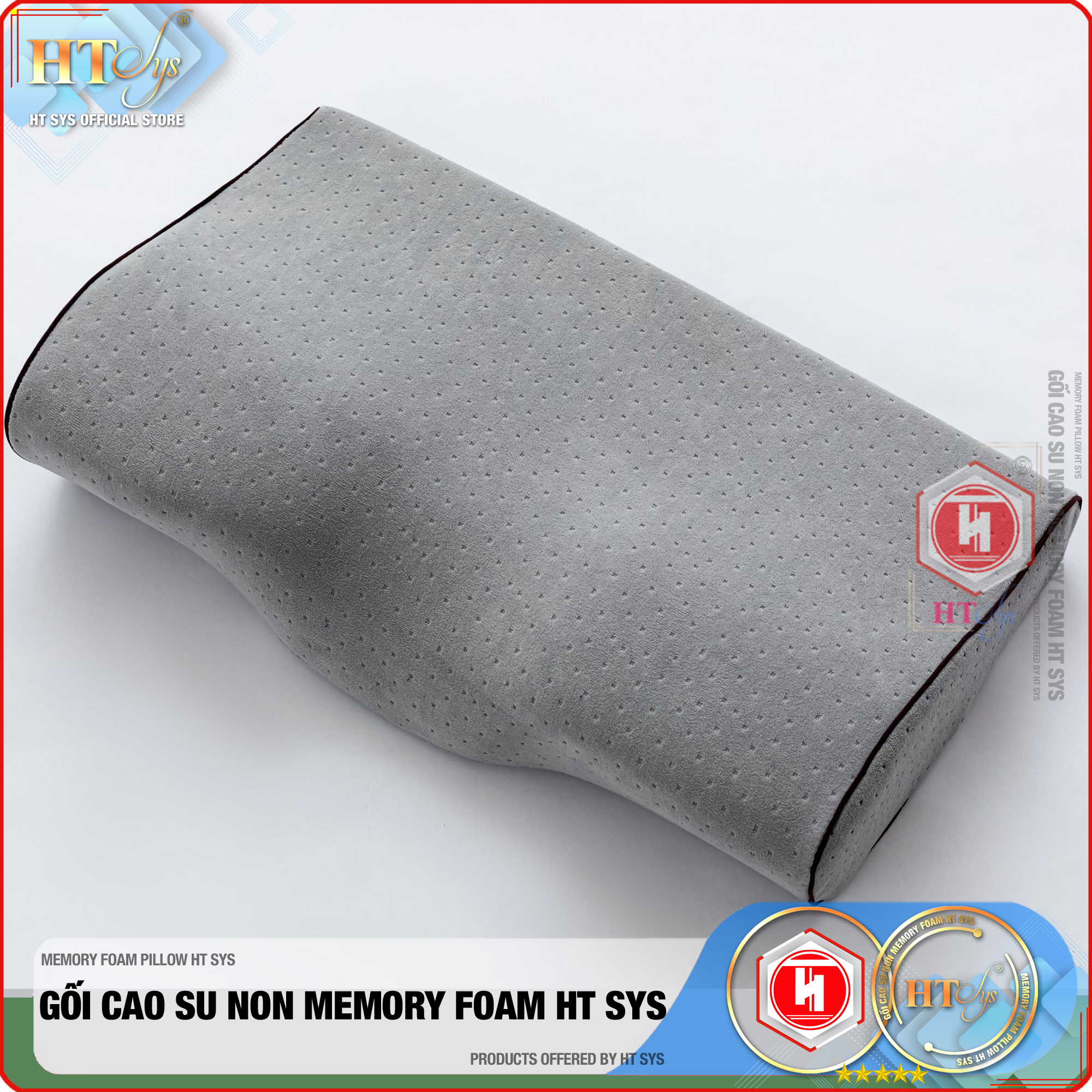 Gối Ngủ Cao Su Non Memory Foam Pillow HT SYS - Vạn Phúc - Gối Ngủ Trị Liệu - 50cmx30cm - Đem đến những giấc mơ tuyệt đẹp