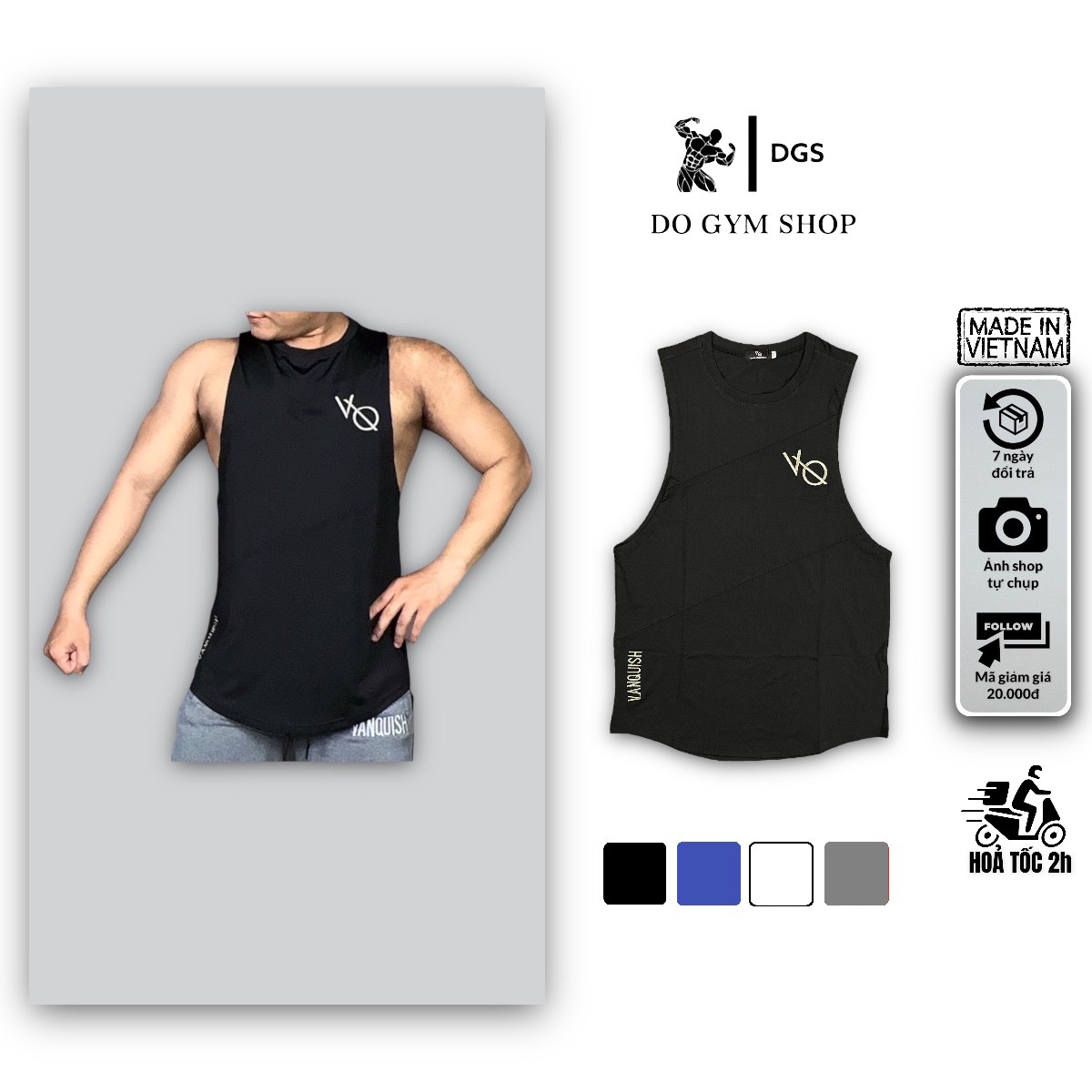 Áo tanktop nam tập gym, chơi thể thao DO GYM SHOP thun lạnh 4 chiều thoáng mát thoải mái mặc nhà, chơi thể thao