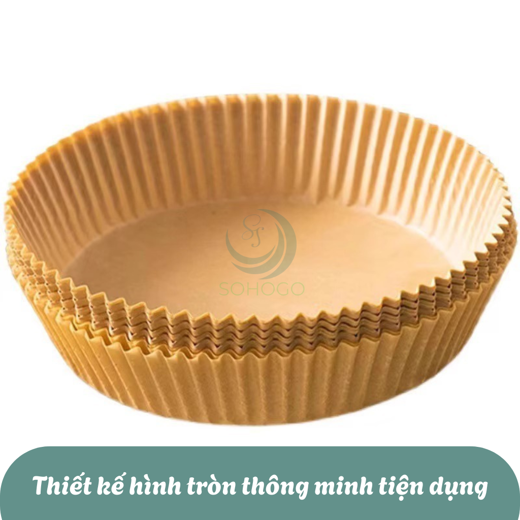 Set 50 Miếng Giấy Lót Nồi Chiên Không Dầu, miếng lót nướng không dính thấm dầu hình tròn đa năng V0060