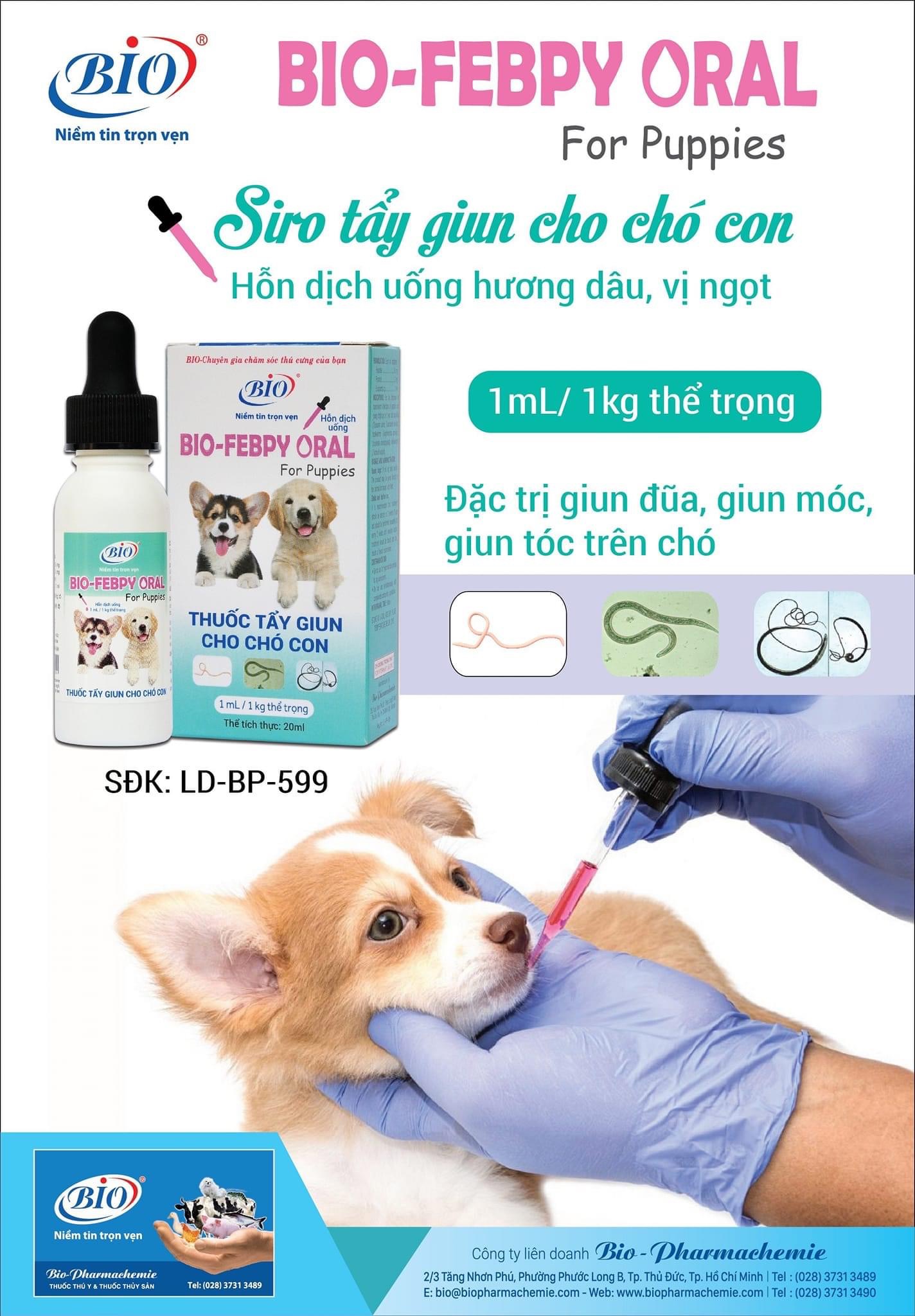 Bio Febpy Oral uống xổ giun trên chó con