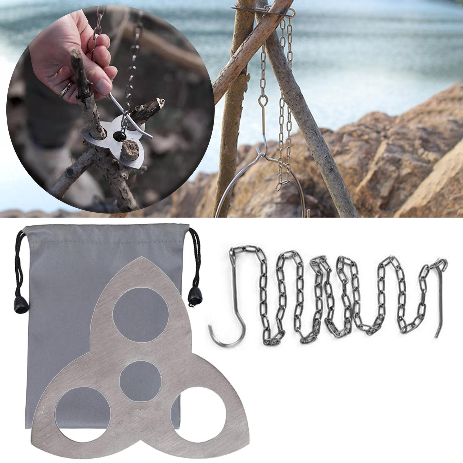 Camping Tripod Board, Turn Branches into Campfire Tripod, Campfire Support Plate with Chain for Hanging Cookware, Great Accessory for Outdoor Cooking