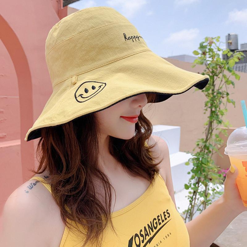 Mũ 2 mặt rộng vành chống nắng smile girl happy life nón nữ thời trang