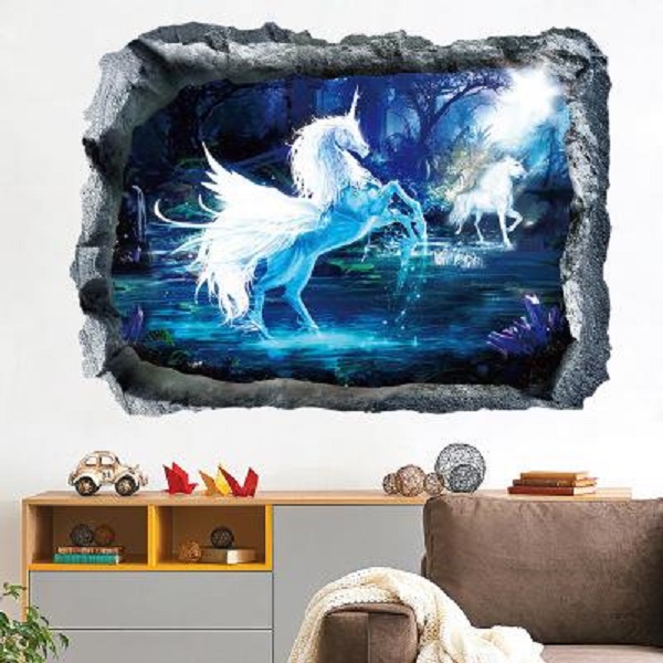Tranh dán tường đôi bạch mã 3D trang trí sang trọng