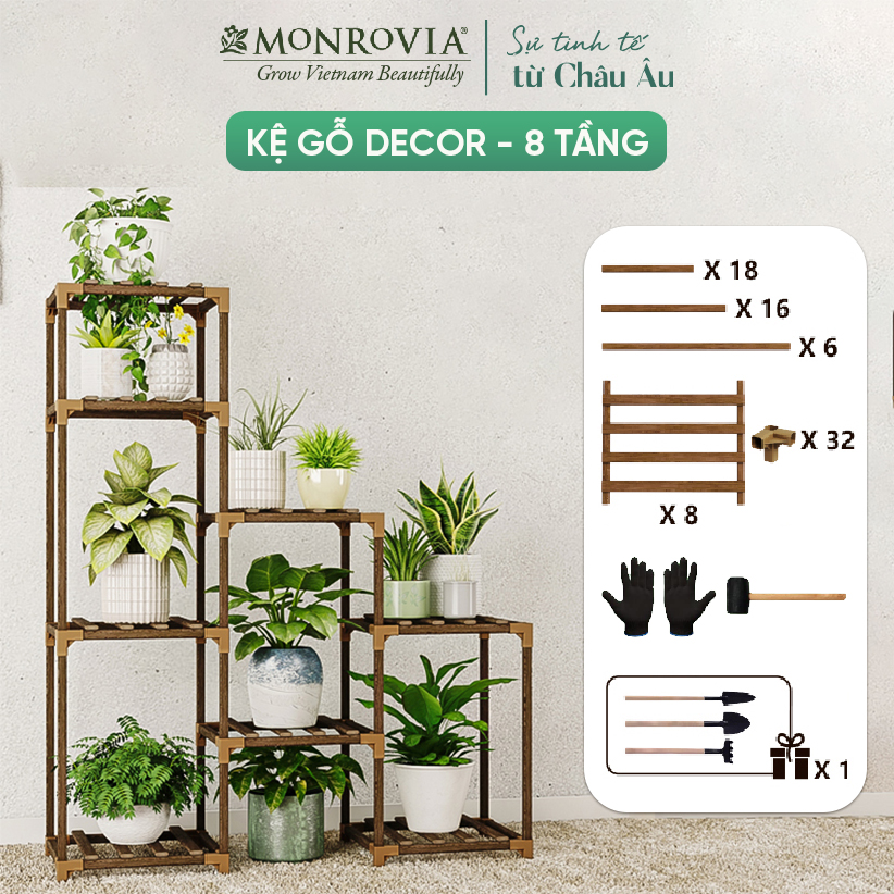 Kệ gỗ decor Monrovia để cây trang trí trong nhà, ban công siêu bền bỉ, tiêu chuẩn Châu Âu