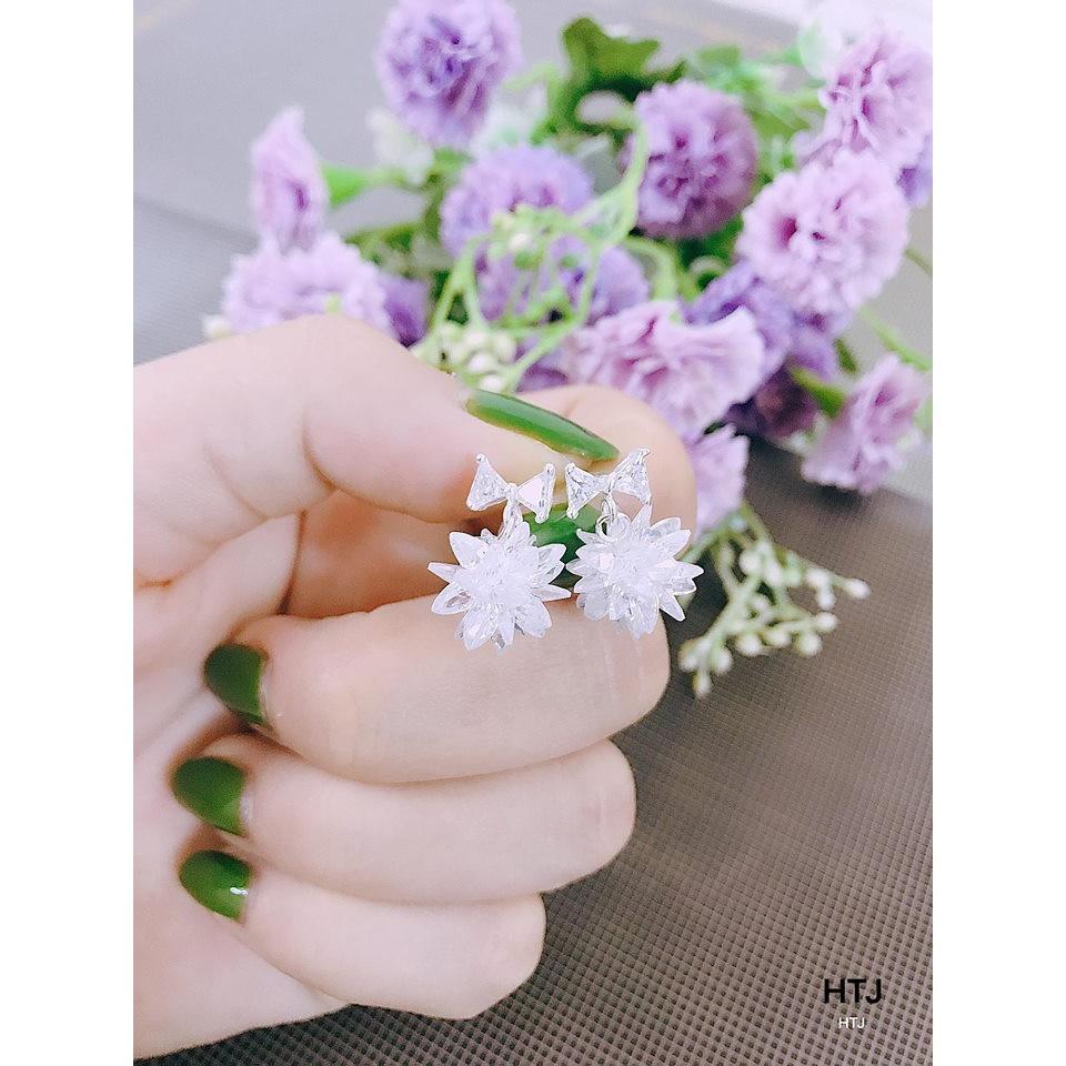 Bông tai nơ hoa đá bạc