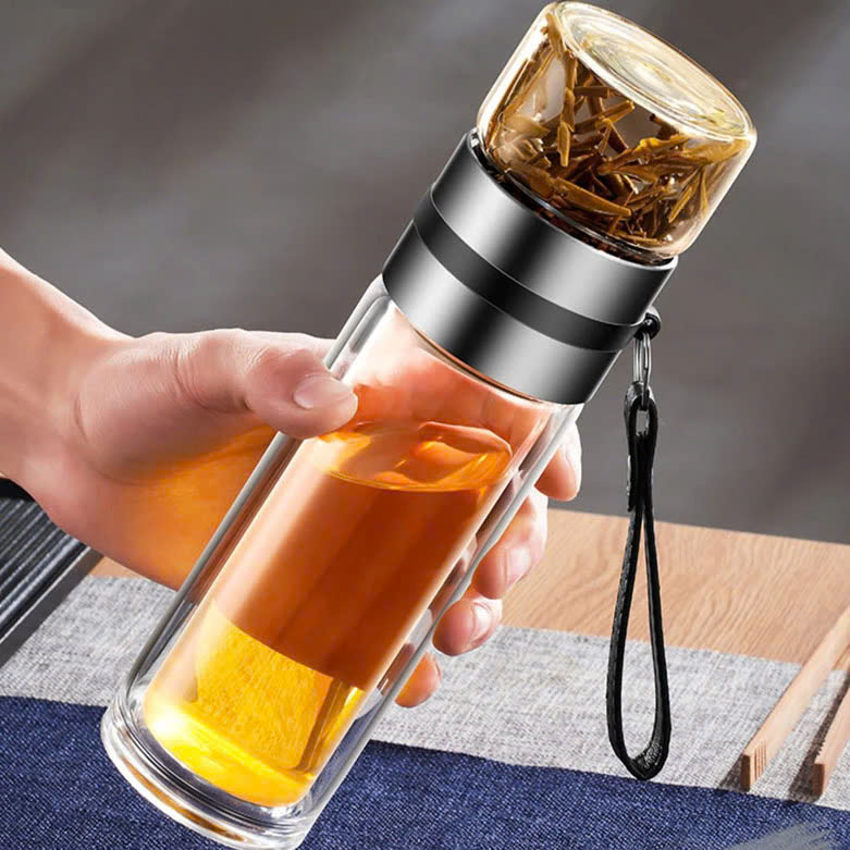 Bình Thủy Tinh 2 Lớp Pha Trà - Cách Nhiệt Tốt - Có Lõi Lọc Inox 304 - Dung Tích 400ml - Hàng Loại 1