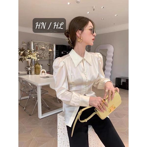 Áo Sơ Mi Lụa Tay Bồng, Sơ Mi Lụa Xẻ Tà, Sơ Mi Lụa Dây Đai Thắt Nơ Lưng / Size S-M / Cáo Hồng Shop