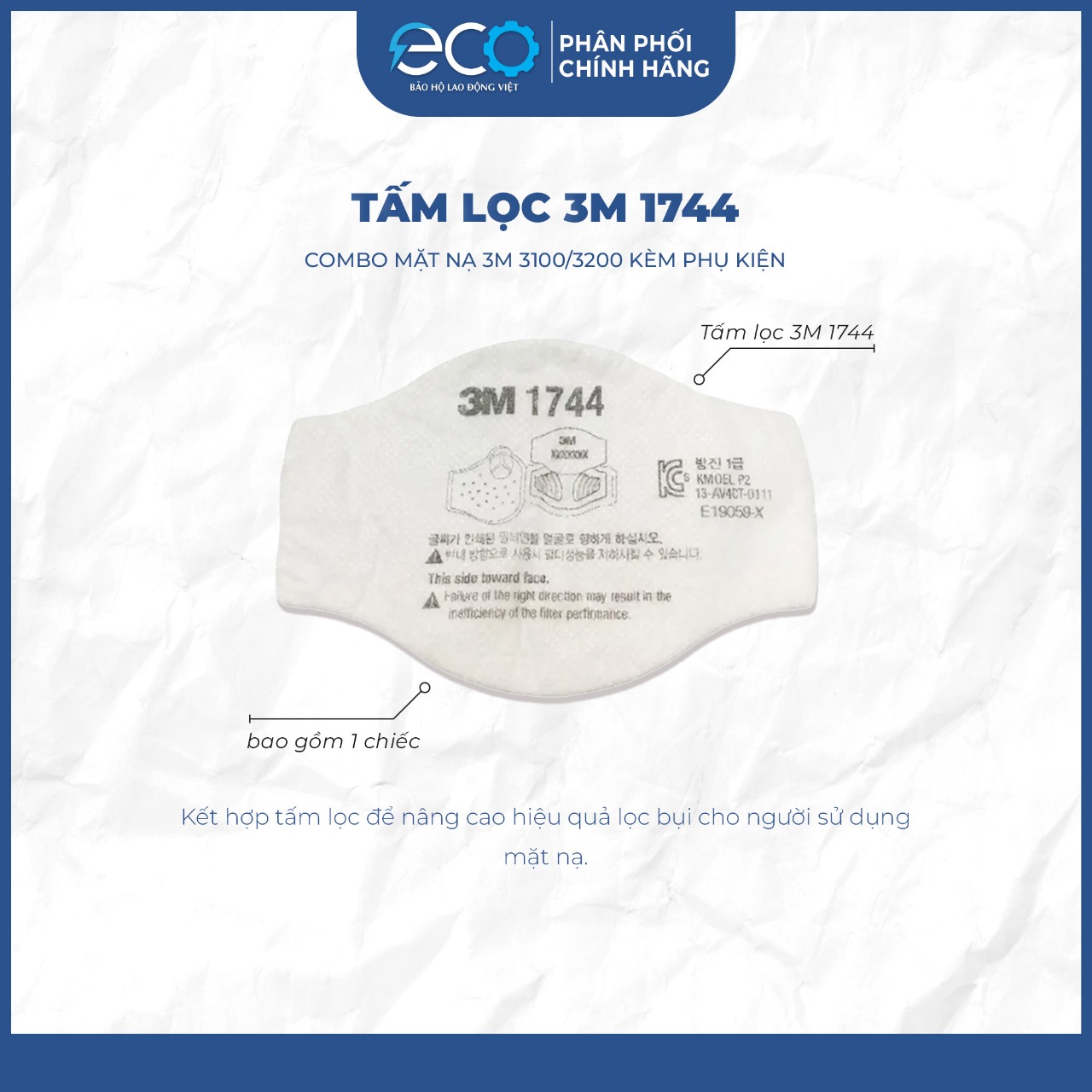 Mặt Nạ Phòng Bụi 3M 3100/3200 kèm tấm lọc bụi 3M 1774 và nắp giữ tấm lọc bụi 3M 1700