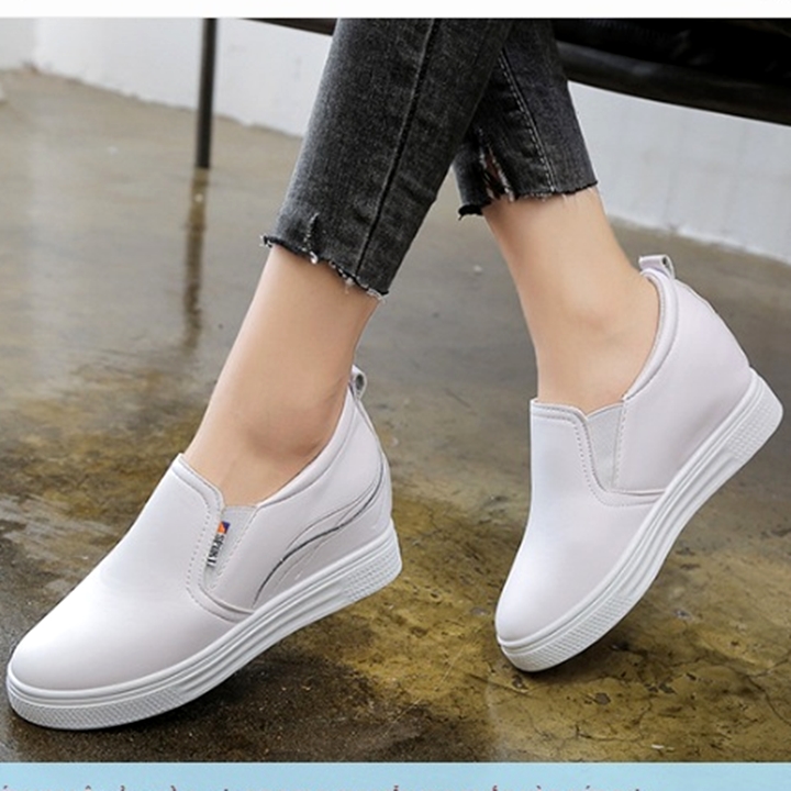 Giày sneaker nữ độn đế thêu đường chỉ nổi 6cm C08 đen