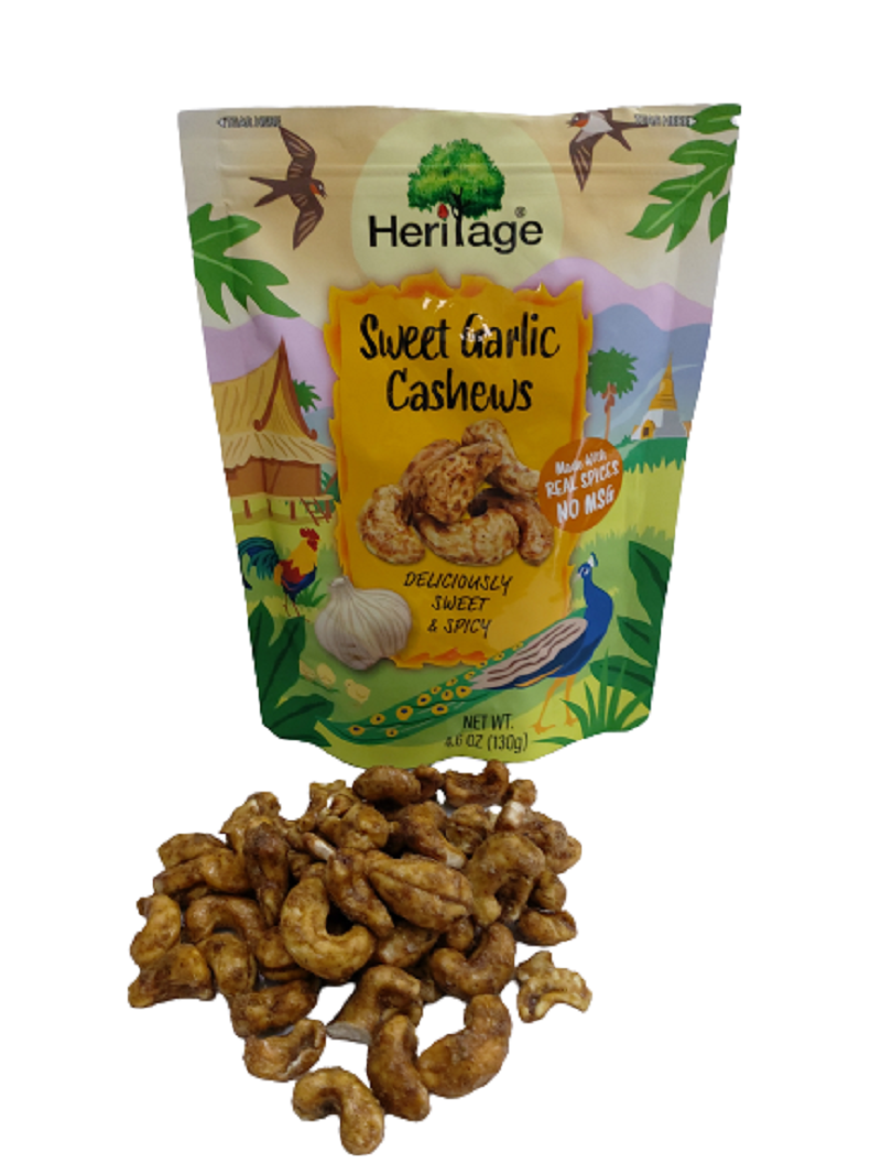 Hạt Điều Nguyên Hạt loại 1 Tẩm Tỏi Ngọt Heritage - Sweet Garlic Cashews