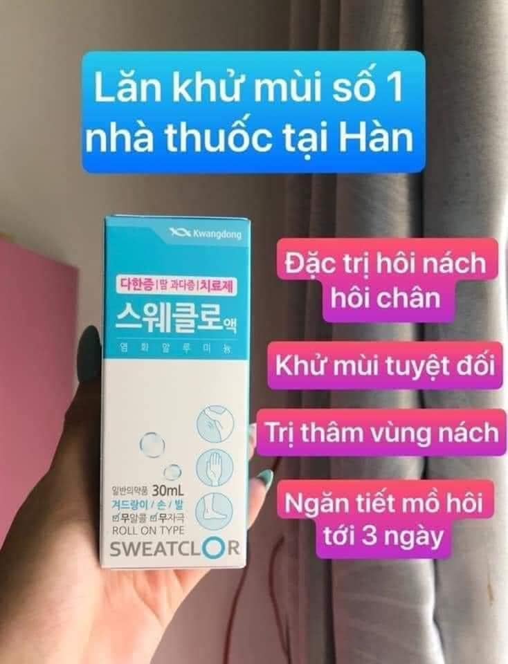 Lăn khử mùi cho nách - chân, mồ hôi tay, thâm nách Kwangdong Sweatclor 30ml