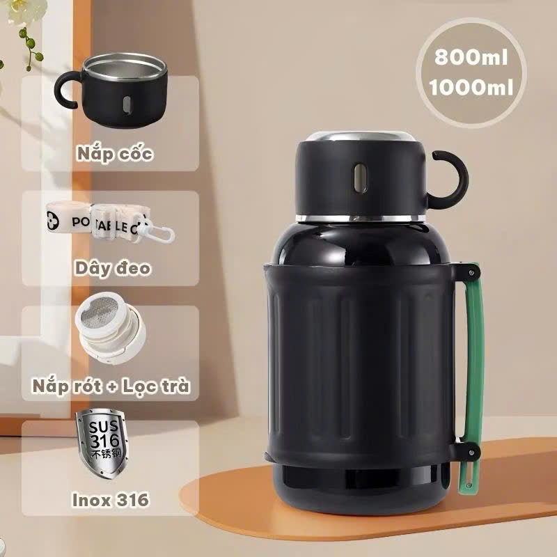 Bình Giữ Nhiệt Nóng Lạnh 55 Inox 316 Dung Tích 800-1000ML, Giữ Nhiệt 8-10 Giờ - HÀNG CHÍNH HÃNG MINIIN