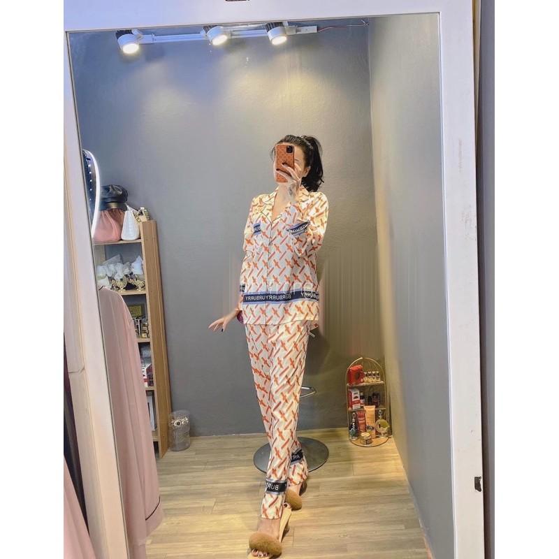 PIJAMA DÀI HOẠ TIẾT CAM  CAO CẤP