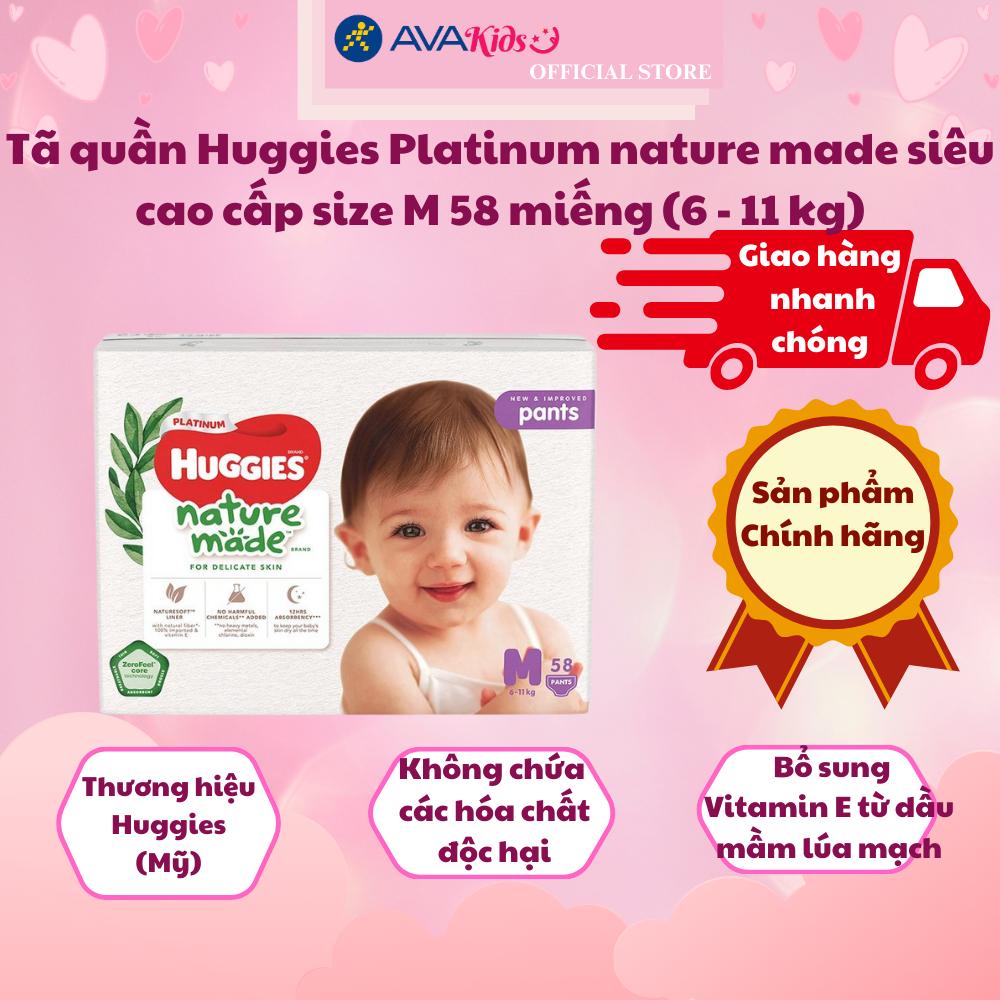 Tã quần Huggies Platinum nature made siêu cao cấp size M 58 miếng (6 - 11 kg)