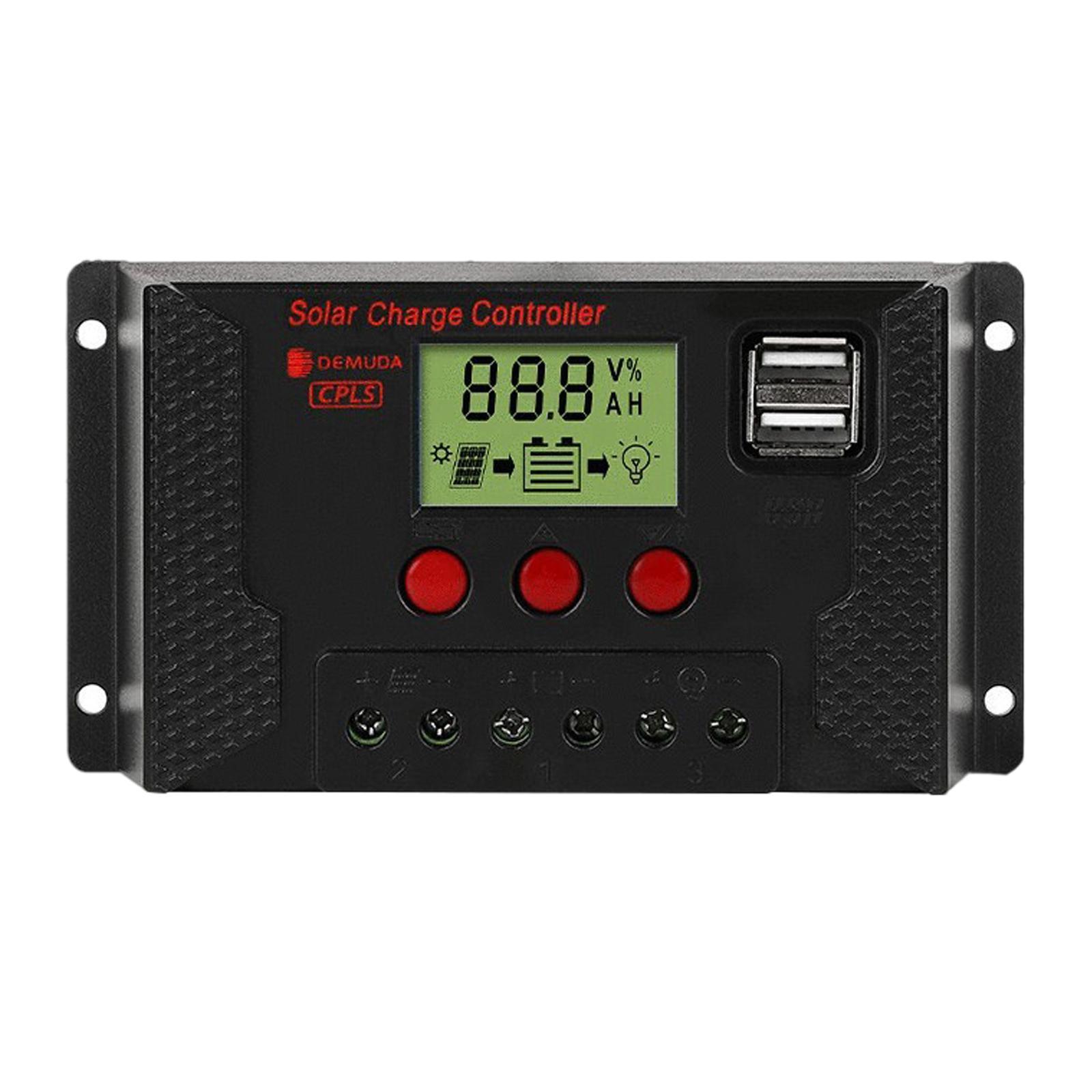 12V/24V Solar Charge Controller Dual USB Port Smart Overloading LCD Display