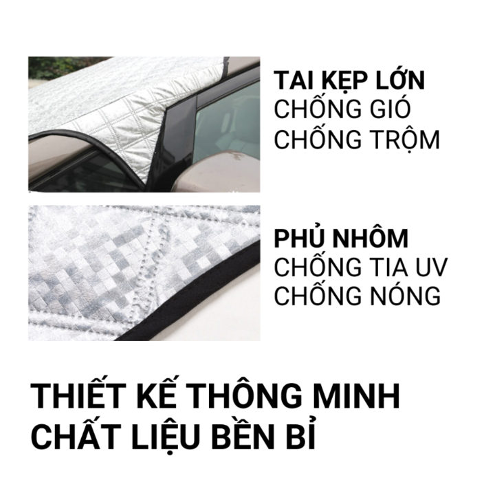Tấm, bạt chắn nắng kính lái xe ô tô A551 tích hợp thêm 2 tai chụp bảo vệ gương chiếu hậu