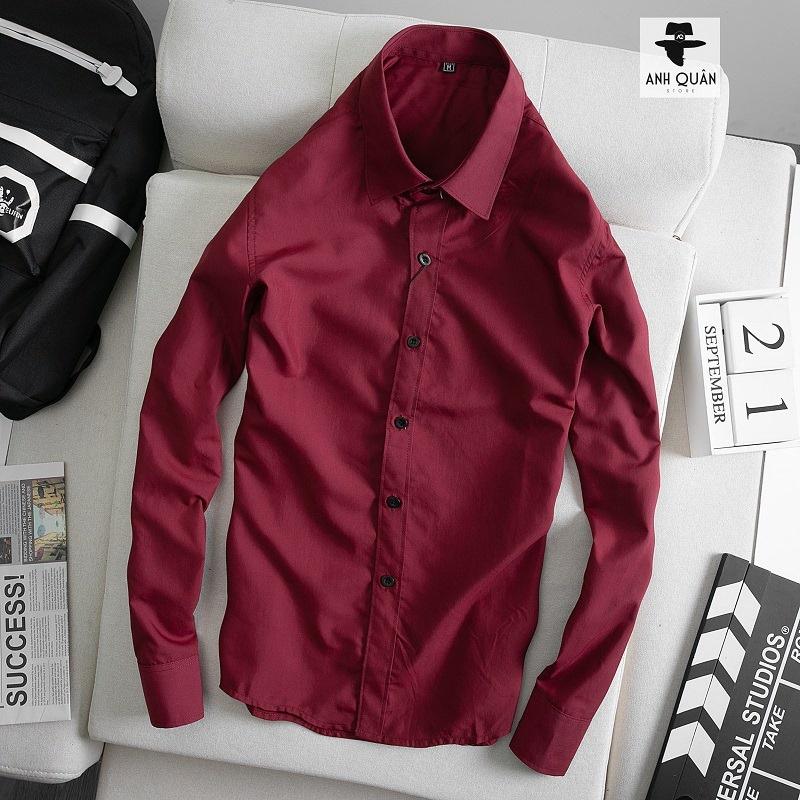 Sơ mi nam Hàn Quốc màu Đỏ Đô Vải Cotton Lụa Mềm Mịn