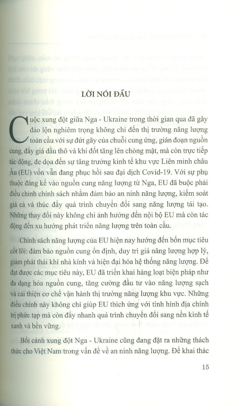 Điều Chỉnh Chính Sách Năng Lượng Của Liên Minh Châu Âu Trong Bối Cảnh Xung Đột Nga - Ukraine (Sách Chuyên Khảo)