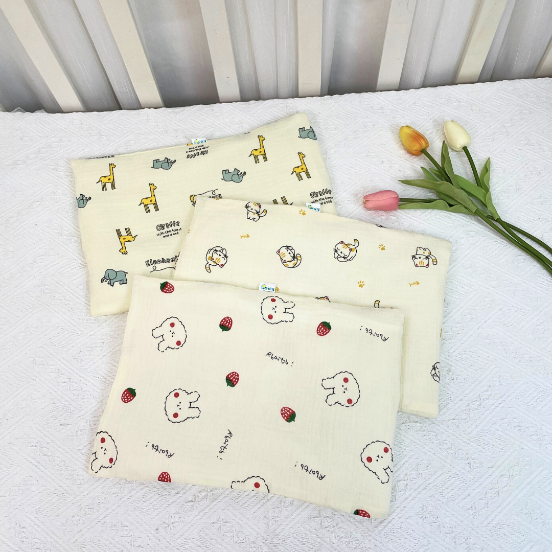 Gối Đầu Cho Bé Sơ Sinh BAFABY Vải Xô Muslin An Toàn Thấm Hút Tốt Họa Tiết Động Vật Đáng Yêu 348