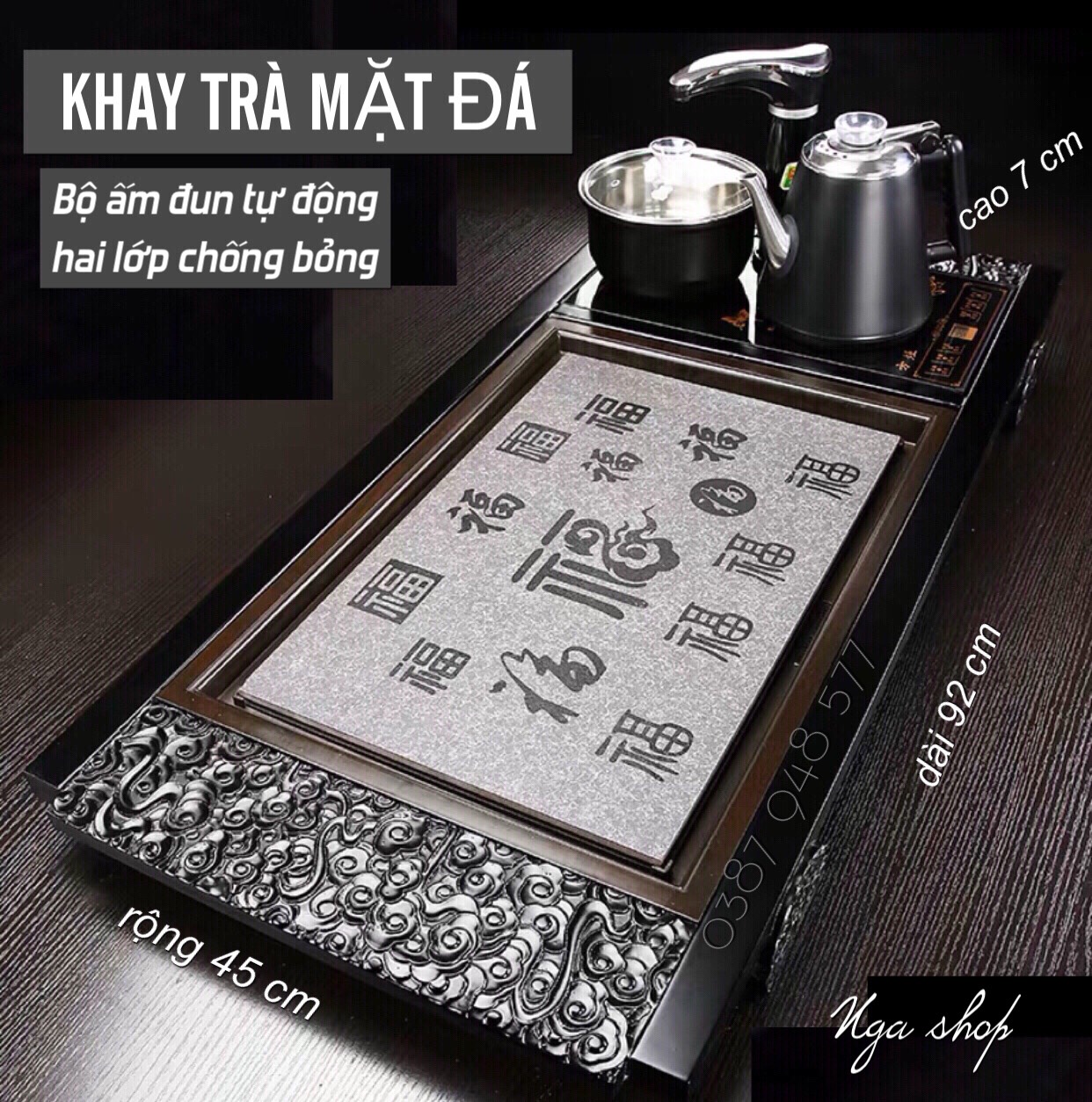 Bàn trà điện đa năng thông minh , khung gỗ mặt đá sứ ,bếp đun nước tự động cảm ứng hai lớp cách nhiêt chống bỏng , Ấm chén trà gốm sứ tùy chọn một bộ đủ món như hình