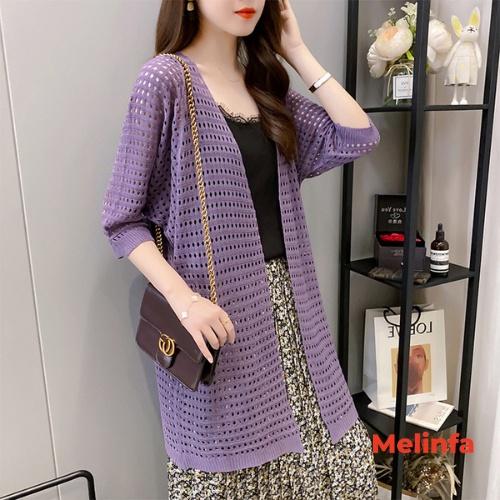 Áo len cardigan dáng dài nữ, áo khoác len dập lỗ sợi len dệt kim mềm mịn co giãn thoải mái mã VAA0313