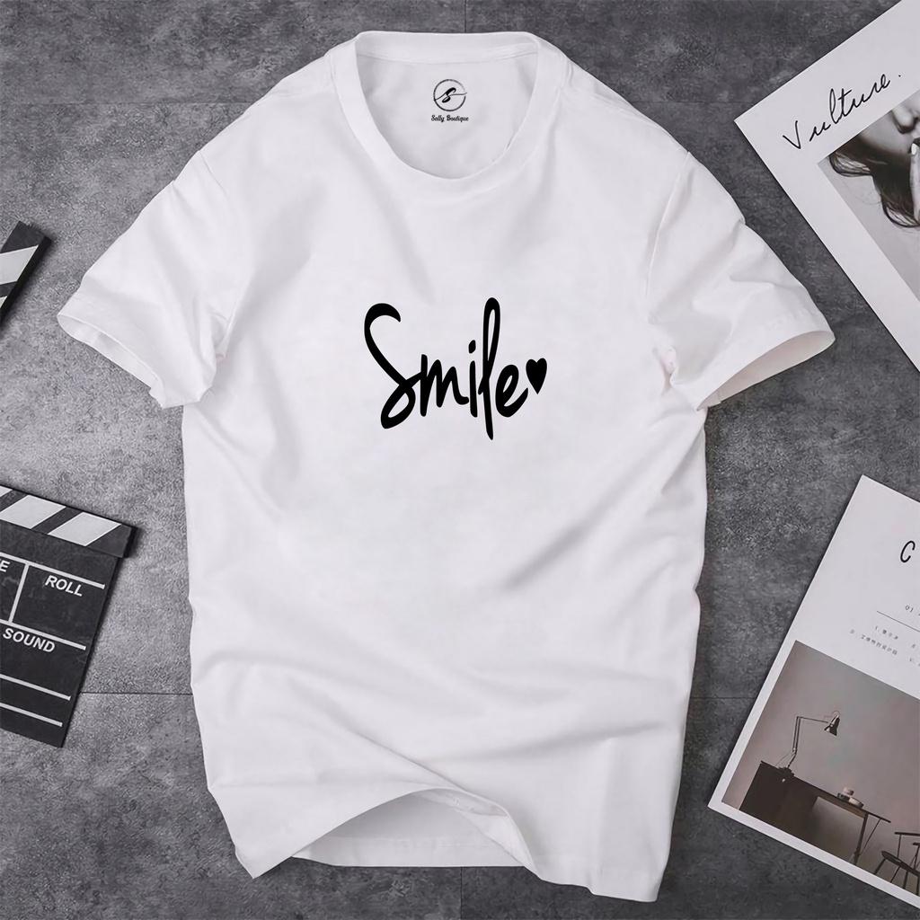 Áo Thun Nữ In Chữ Smile Vải Cotton Dày Dặn Co Giãn Tốt Form Xuông Mặc Thoải Mái-ST028 Sally Boutique